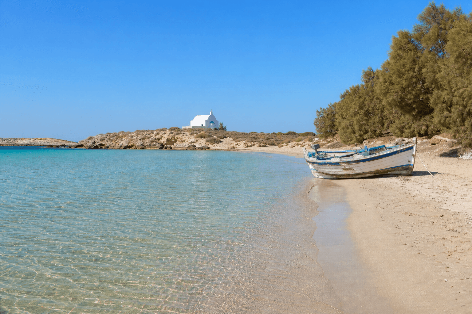 A peaceful, unspoiled beach on Antiparos island.