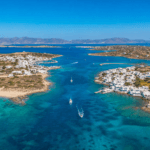 Aerial view of Paros and Antiparos islands and the sea channel